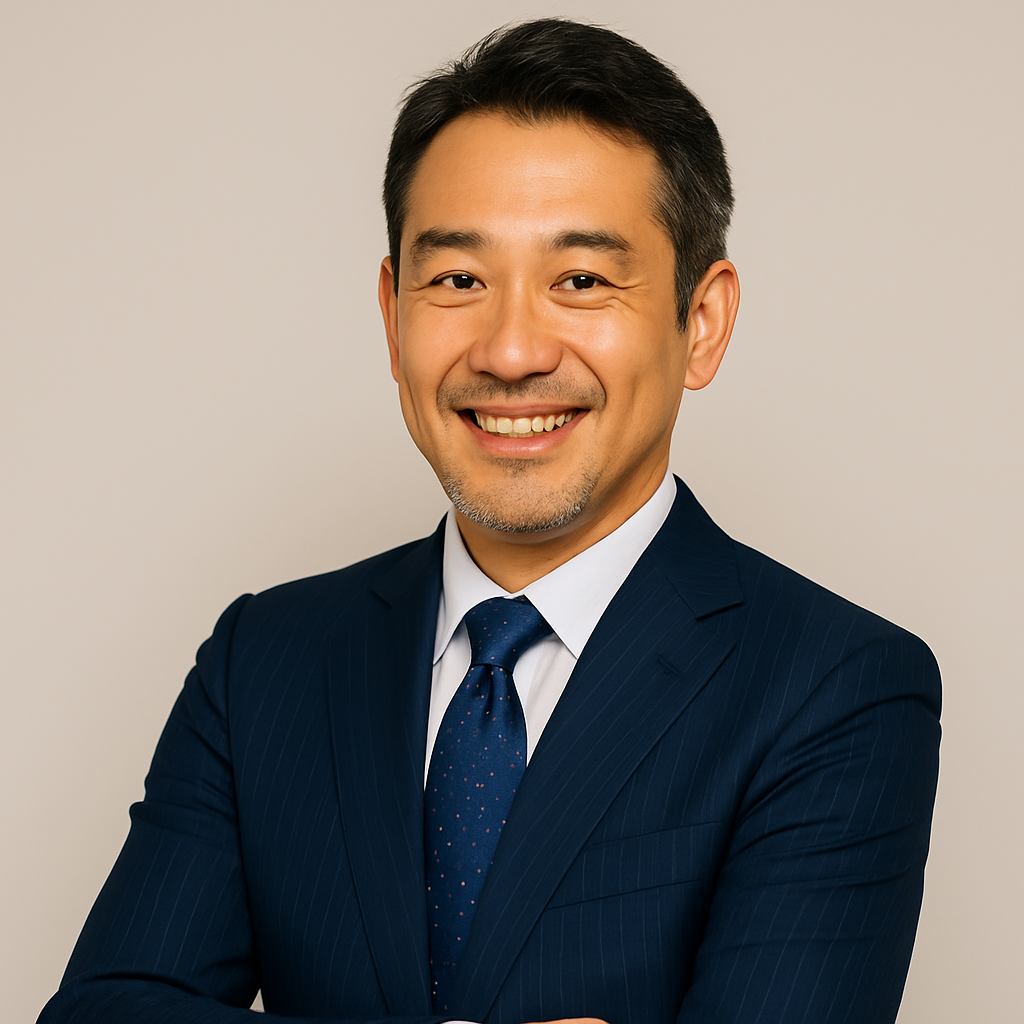 代表者の男性が笑顔で腕組をしている様子